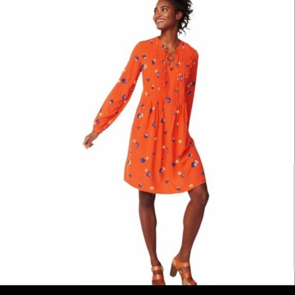 Old Navy Orange Floral Print Long Sleeve V Neck S - Picture 1 of 7